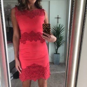 Karen Millen Coral Lace Insert Cocktail Dress